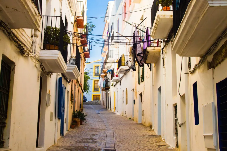 A look down one of Ibiza's many streets.